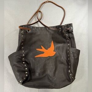 Pebbled Dark Leather Bucket Bag